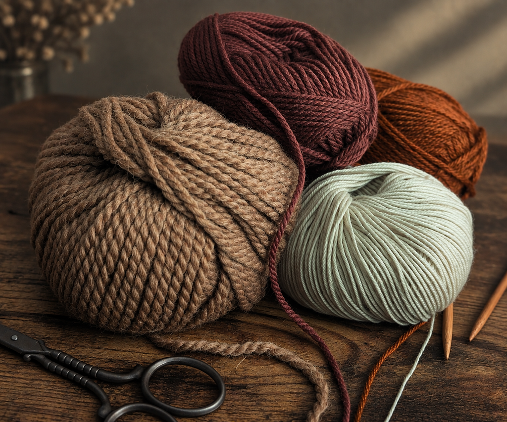 Balls of yarn in different yarn weights showing different thickness